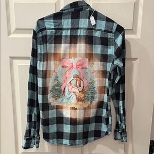 Plaid Flannel Acid Washed Nativity Shirt